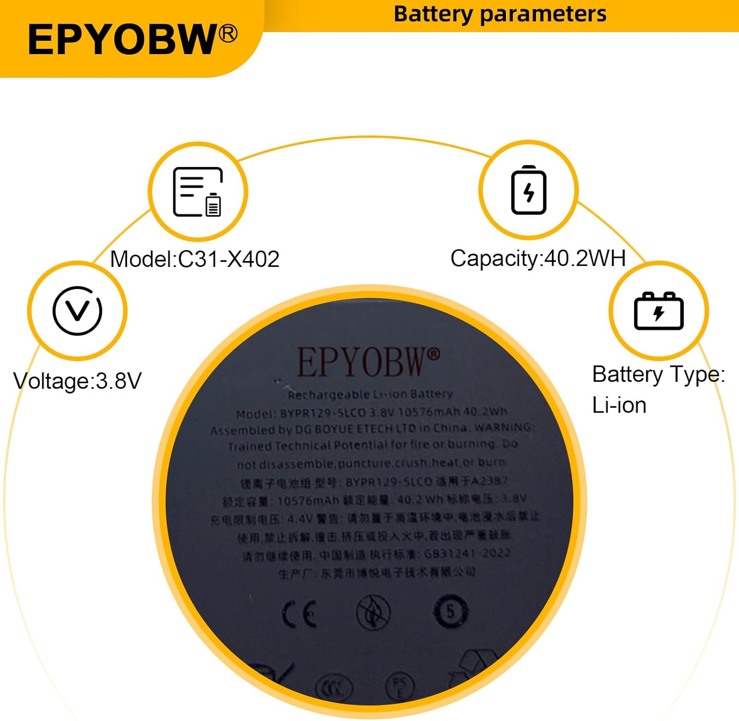 A2387 Tablet Battery 40.33Wh 10566mAh 3.82V Compatible with Pro 12.9 2021 / Pro 5th Gen 12.9 2021A2387 / A2378 A2379 A2461 A2462 / MHNK3LL/A MHNH3LL/A Series