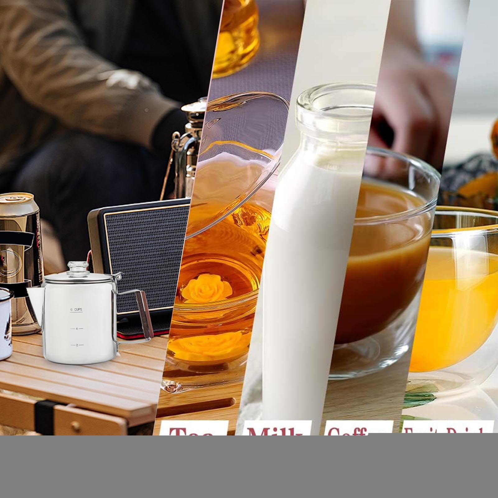 Caffettiera A Percolazione Percolatore Compatto Portatile in Acciaio