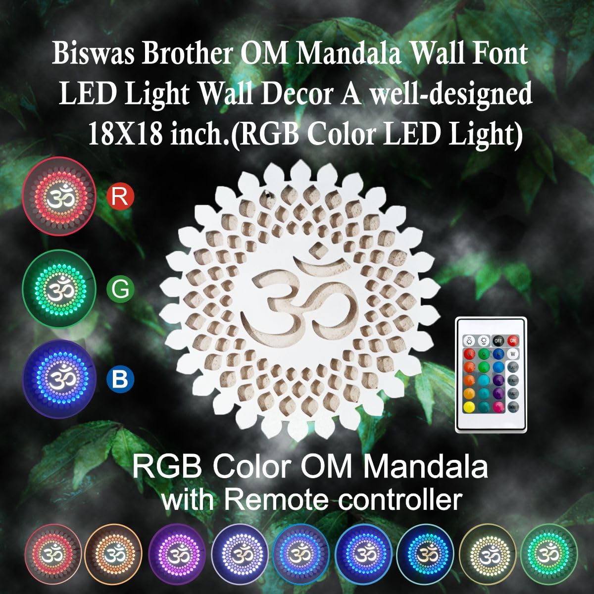 BISWAS BROTHER Om Mandala Multicolor Changing led lights Wall Back Lit Wall Décor18x18 inch.(Remote Control) A well-designed 3