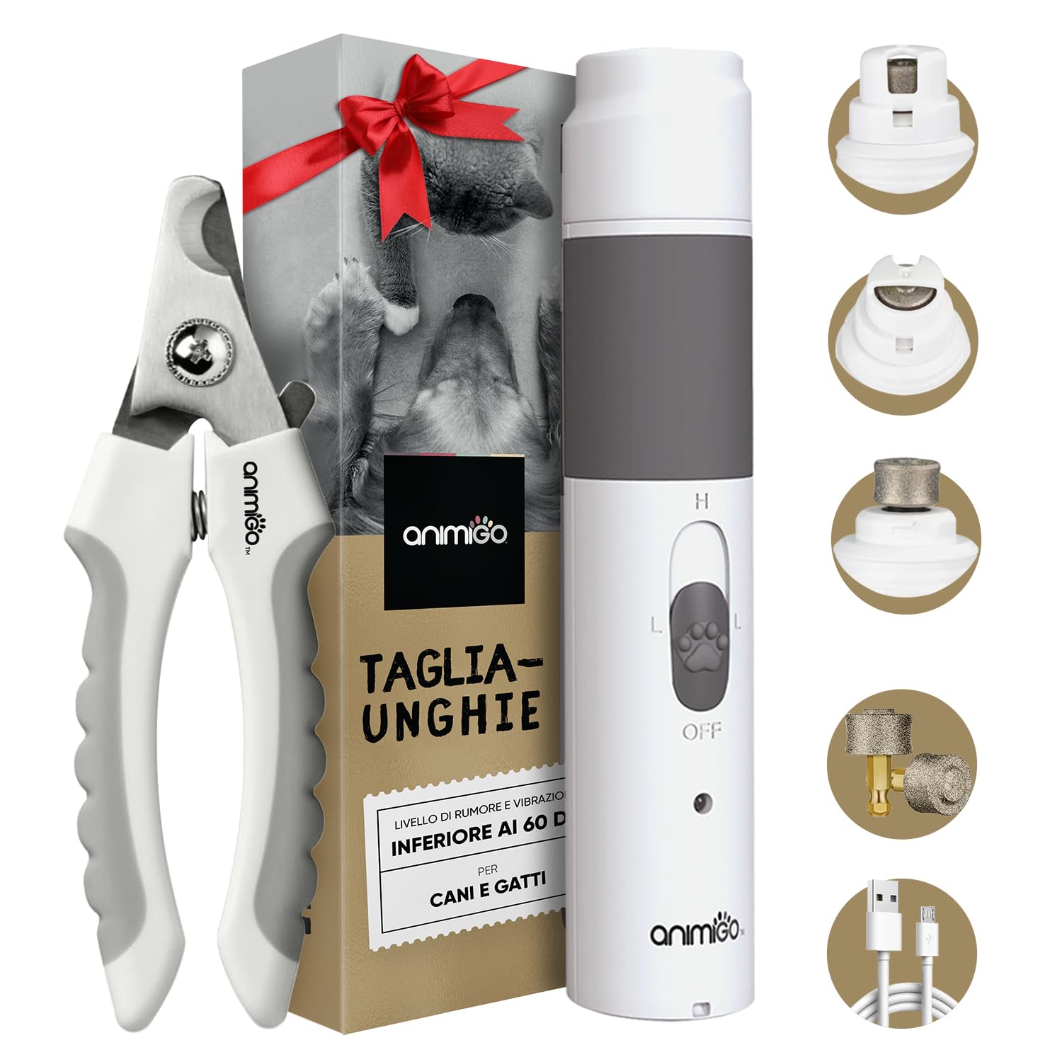 Taglia Unghie per Cane e Gatto a 3 Porte con USB, Tagliaunghie Cani e Gatti Silenzioso, Sicuro e Indolore con 2 Velocità, Taglia Unghie Cane e Gatto per Ogni Taglia con Forbici Unghie Gatto e Cane