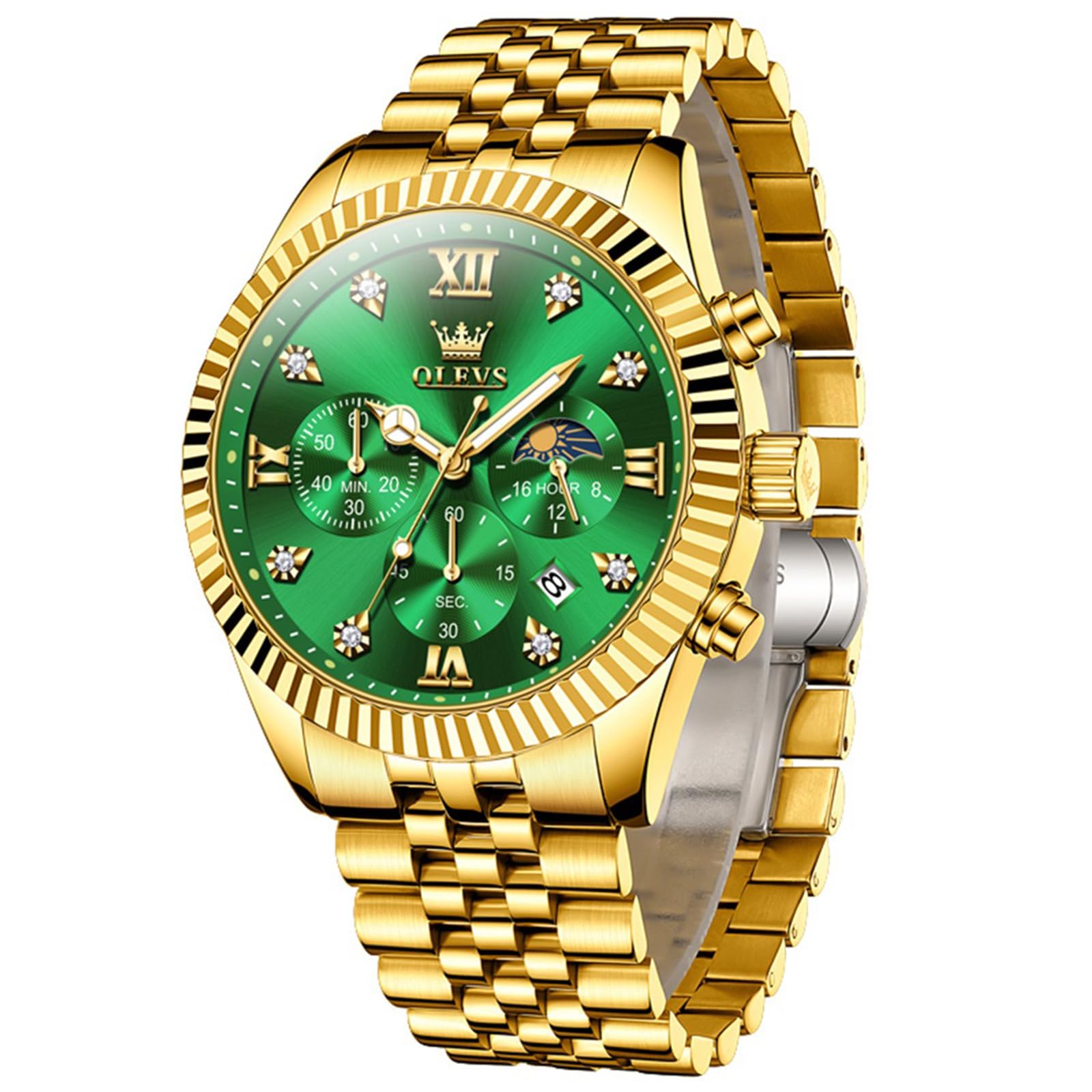 OLEVS Edelstahl Armbanduhr Herren Wasserdicht, Modern Groß Uhr Herren mit Datum, Quarz Analog Leuchtziffern Herrenuhren mit Metallarmband Geschenke für Männer Geschenke