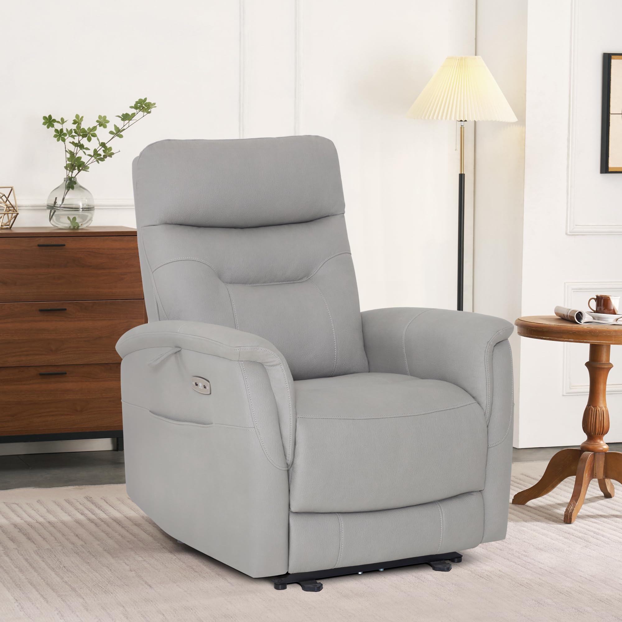 M MCombo Relaxsessel mit Liegefunktion, Fernsehsessel Elektrisch Verstellbar, TV Sessel mit 160° Liegefunktion, Recliner Chair, USB & Seitentasche, Sessel Wohnzimmer Relax, 7077 (Hellgrau)