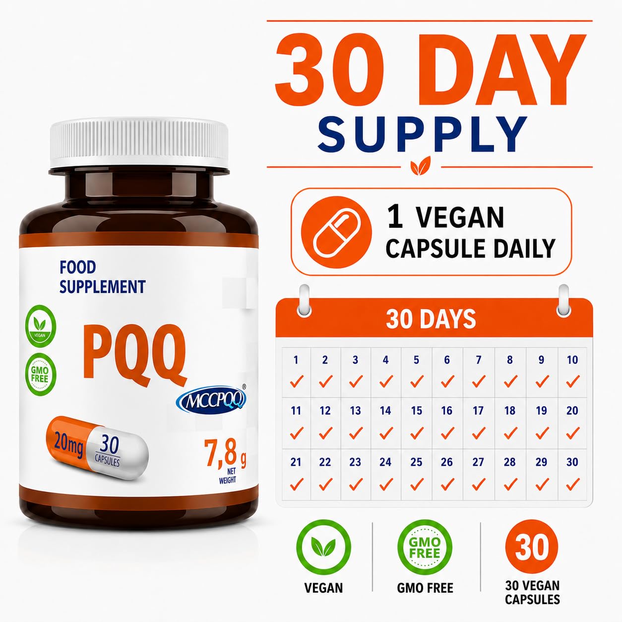 Hepatica PQQ | 20 mg (MGCPQQ®) | 30 Capsule Vegane | Scorta 1 Mese | GMP & Testato da Laboratorio Indipendente