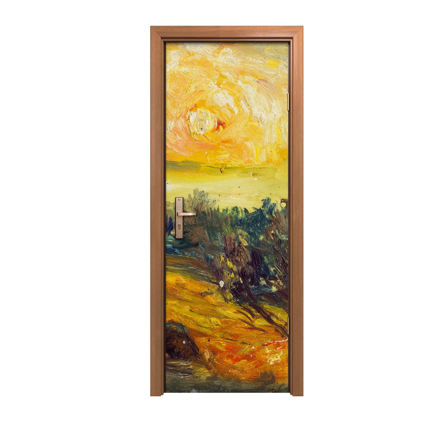 Autocollant de porte coucher de soleil pour rénover une porte abîmée sans peindre