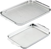Hestan Provisions OvenBond 3-Piece Tri-Ply Stainless Steel Baking Sheet Set: Half & Quarter Sheets + Rack, Warp-Resistant Bakeware