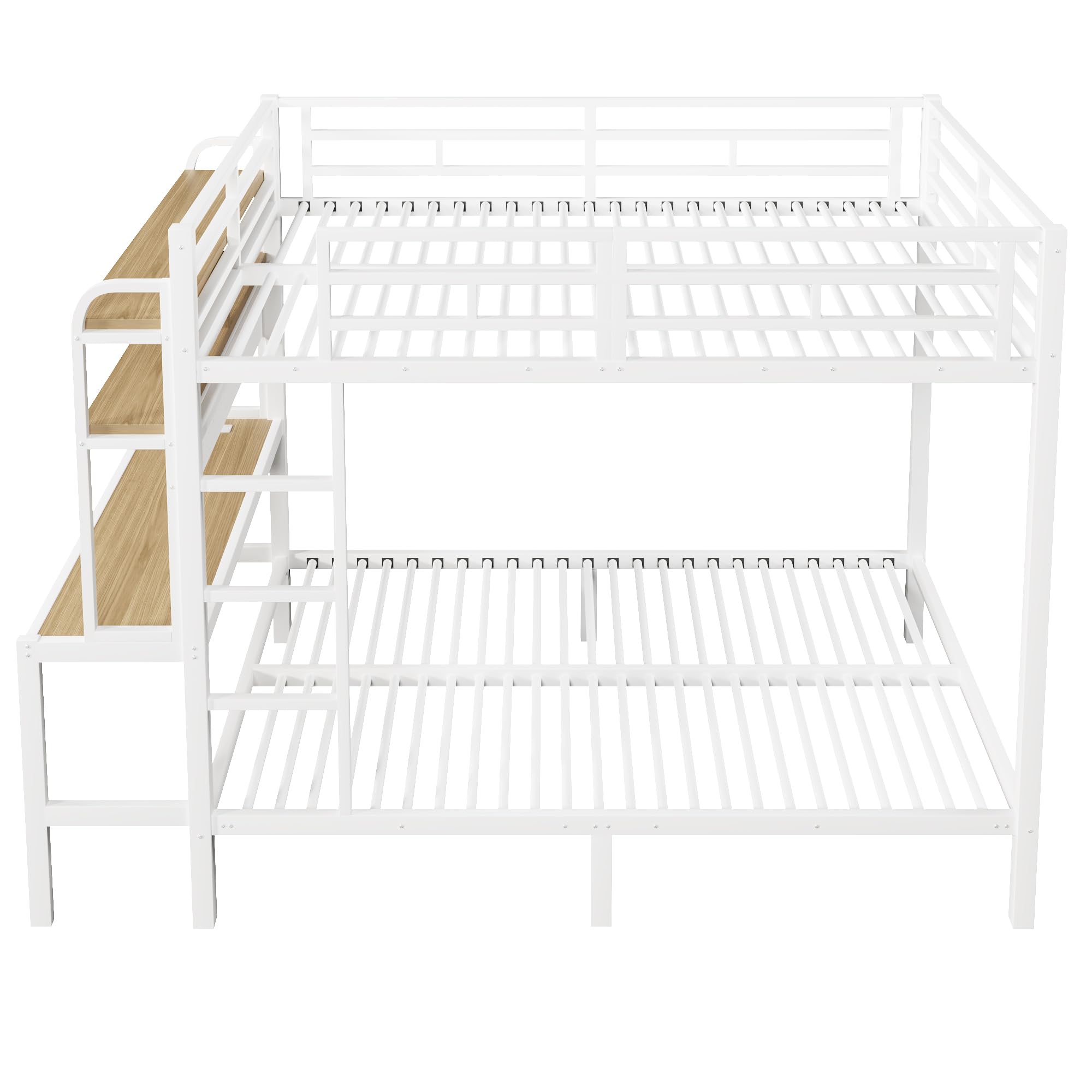Zepneiy Lit Enfant avec Barre Lumineuse LED et Port USB, Lit Superposé Enfant 140x200 avec échelle de sécurité et Compartiment de Rangement, Cadre de en Fer Blanc(sans Matelas)