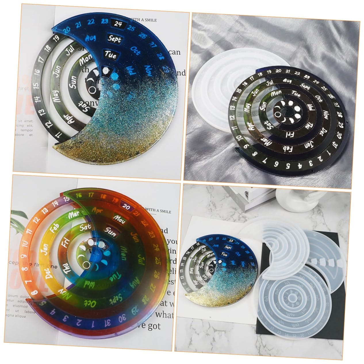 1 moule époxy de bureau rotatif en époxy pour décoration de calendrier - Moule rond à suspendre - Moule en silicone pour bricolage - Moule de moulage en gel de silice blanc