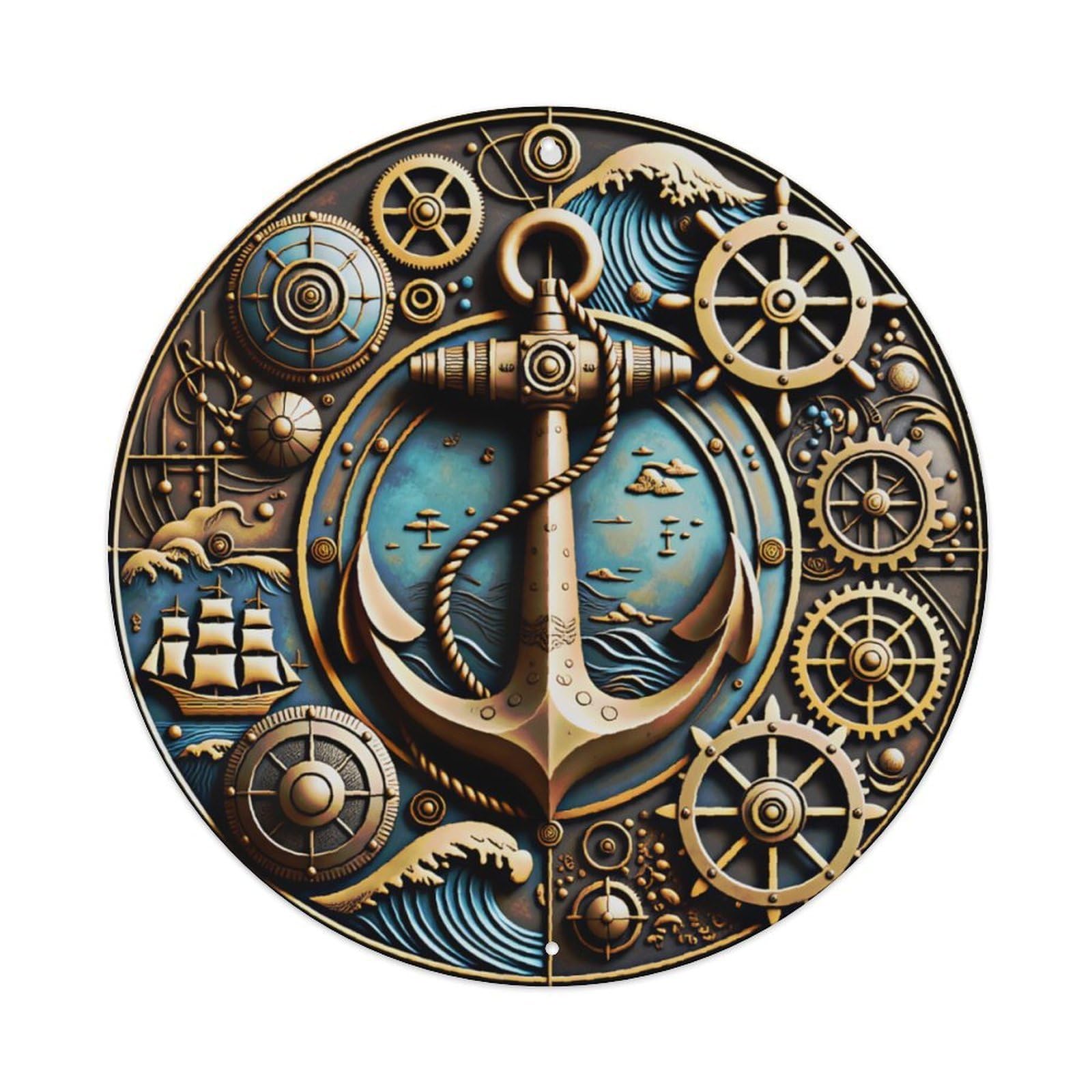 Ldfuieksufg Style Round Steampunk Nautical Anchor Vintage Decor Wall Plaque Vintage Aluminium Metal Sign, Retro Wall Decor For Home, Bar, Garage & Farmhouse 20X20cm
