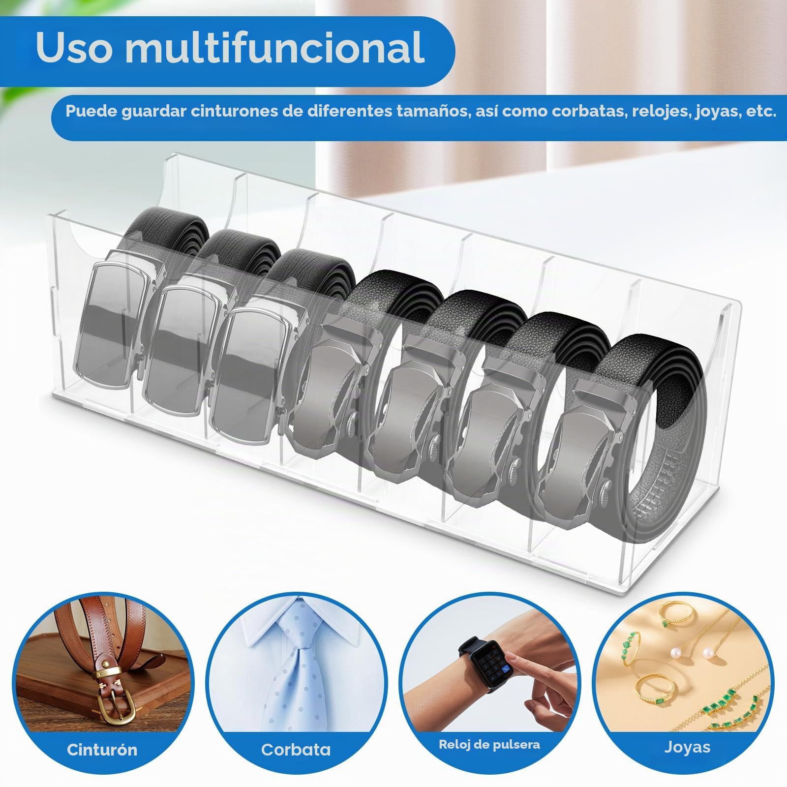 Cinturón De Almacenamiento, 7 Compartimentos, Organizador De Cinturón Acrílico, Caja De Visualización Transparente Apilable Para Uso Doméstico, Soporte Para Cinturóns Para Hombre Para Corbata