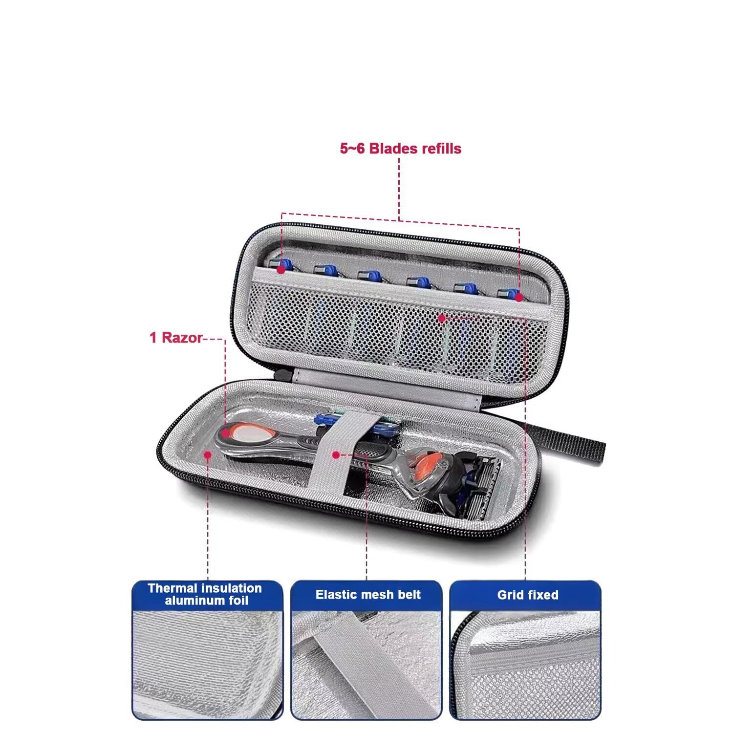 naisc Safety Razor Cover Travel Razor Case, Compatible with Gillette & Harrys, Safety Razor Travel Case Razor Holder For Men Cord Travel Organizer, Zipper Carrying Bag (Black)