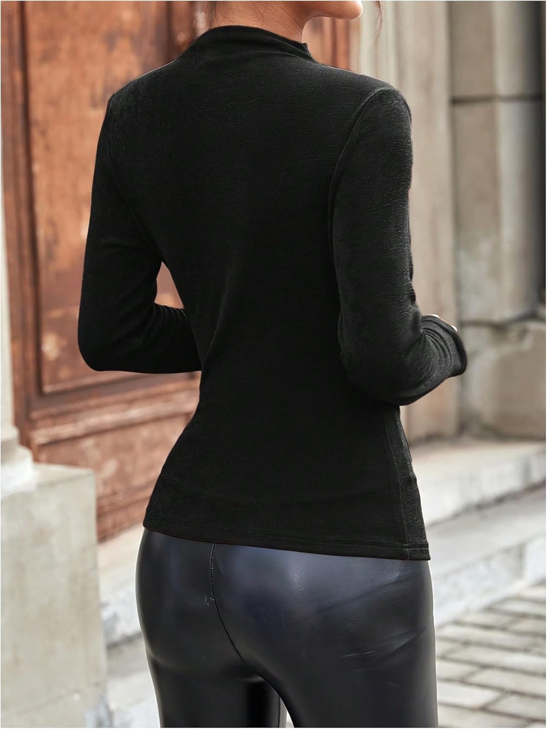 SweatyRocks Women's Mock Neck Ruched T Shirt Long Sleeve Casual Basic Top - Image 2