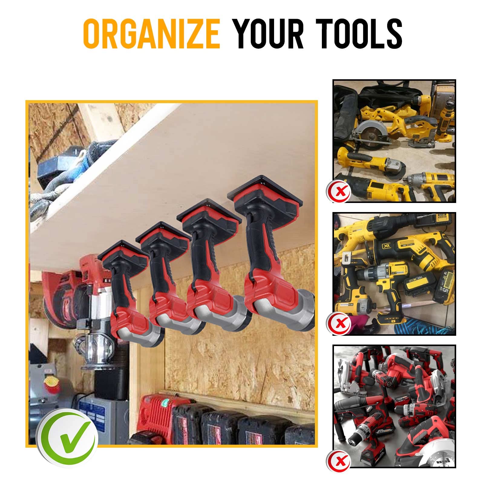 Tool Holder Mount 6 Pack For DeWalt 20V/12V & Milwaukee M18 - Black ABS ...