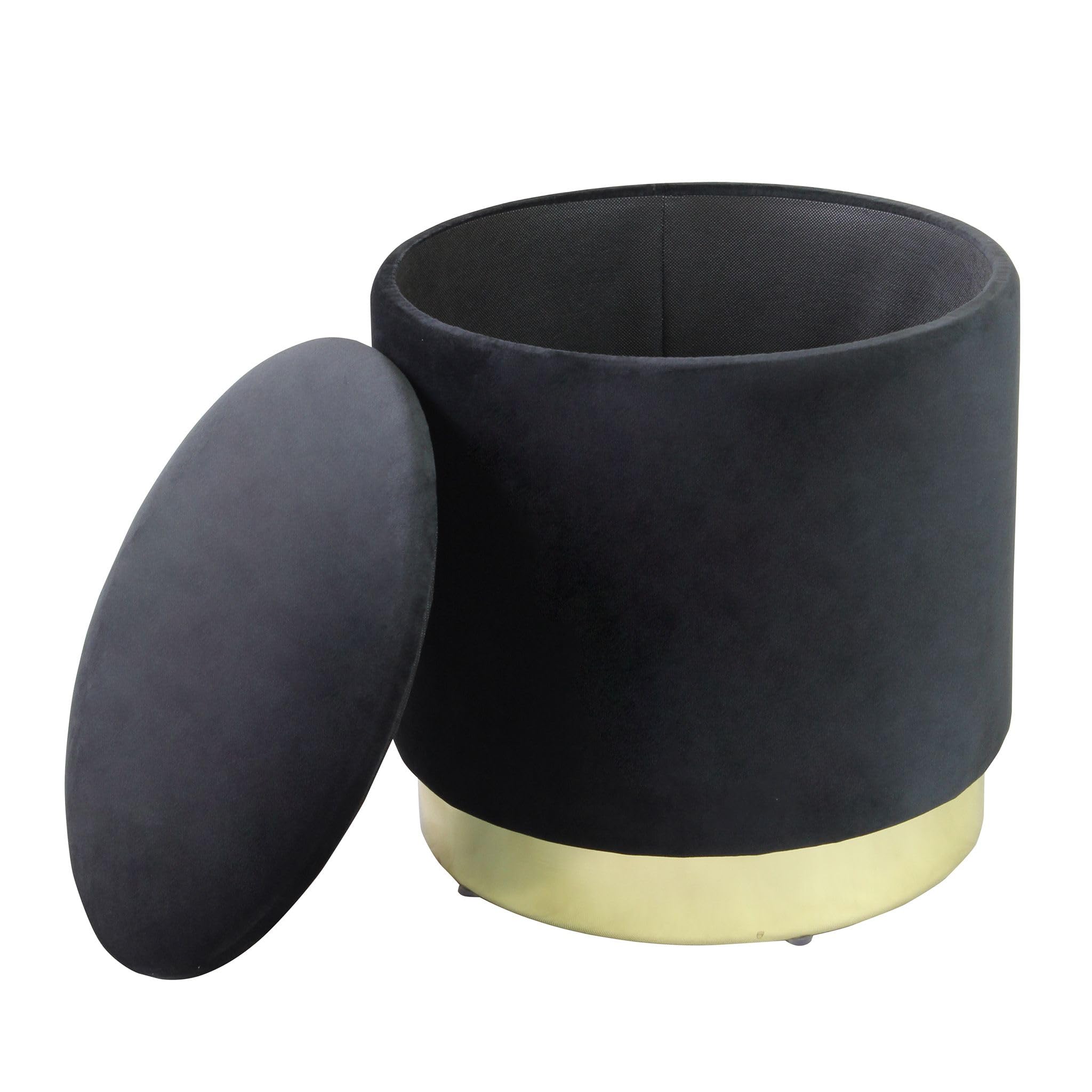 milani home - pouf contenitore rotondo, velluto, seduta contenitore poggiapiedi, nero, 37 x 37 x 40 cm