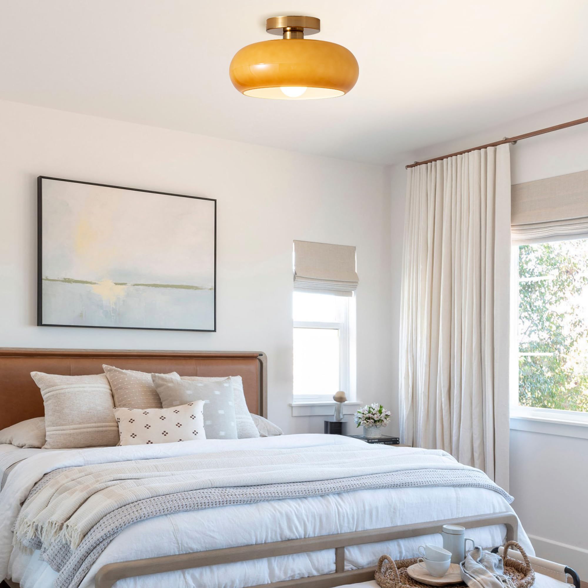 Mcm Ceiling Light Semi Flush Mount Ceiling Light, Black Gold Close