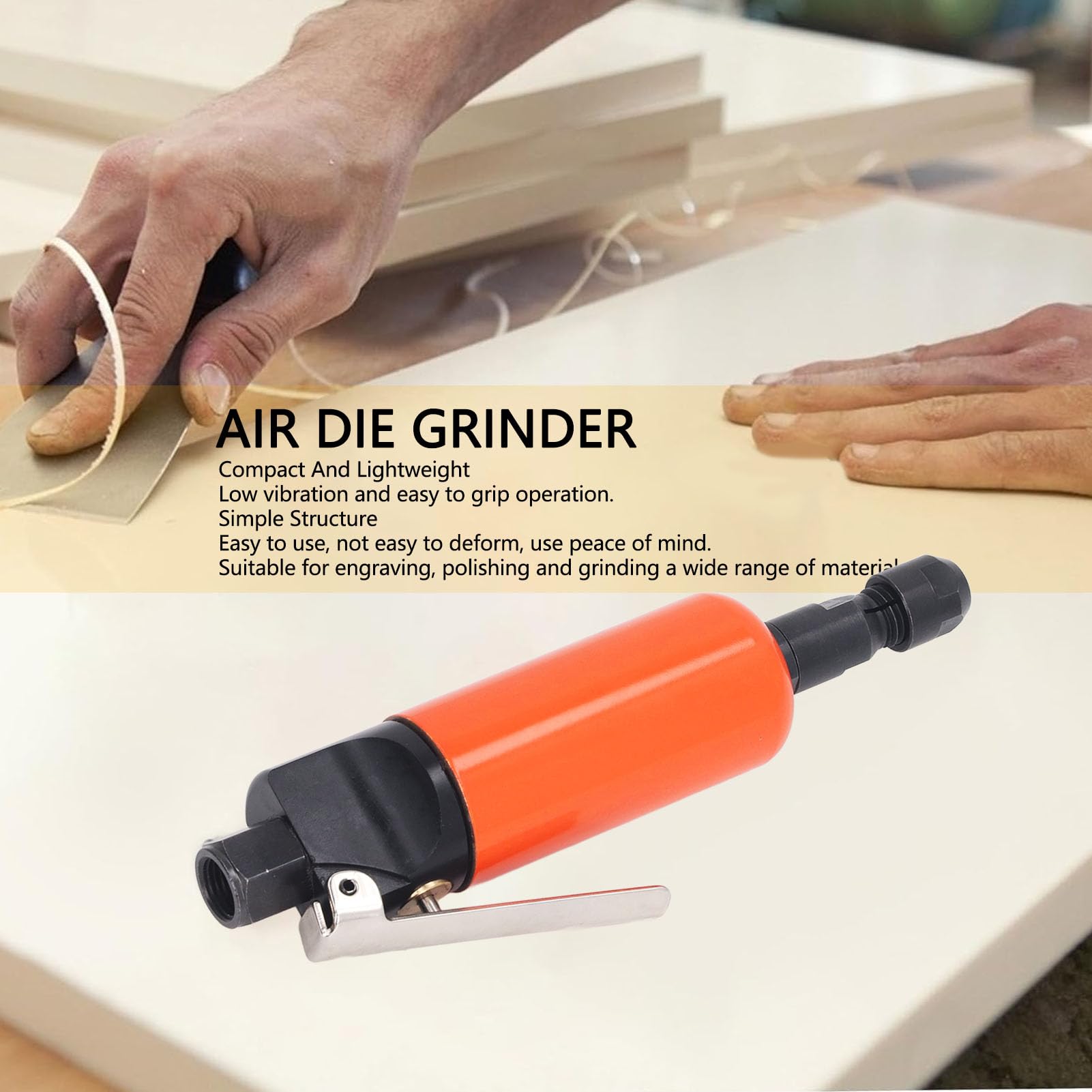 Air Die Grinder Pneumatic Straight Die Grinder 22000rpm 1/4in Air Inlet Alloy Steel Power Tool for Polishing Deburring Finishing Sanding with 2 Wrenches