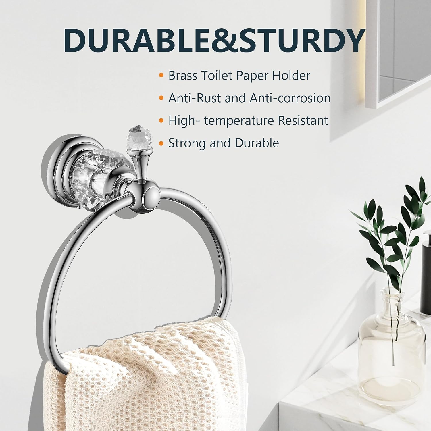 Silver Towel Bar Set Toilet Paper Holder Towel Ring Coat Hooks Shinny Bathroom Hardware Wall Mounted 4 Pieces with Crystal Ball Base Bathroom Accessories