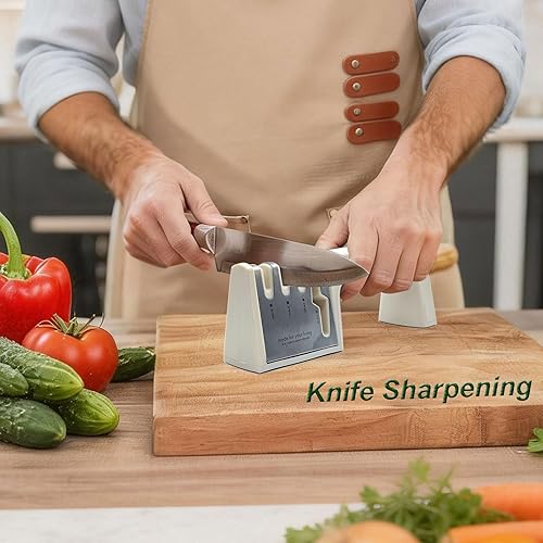 Miniatura 2 de Afilador de cuchillos doméstico: afila cuchillos de cocina, cuchillos de chef, tijeras. 3 etapas con carburo de tungsteno y cerámica. Fácil de usar