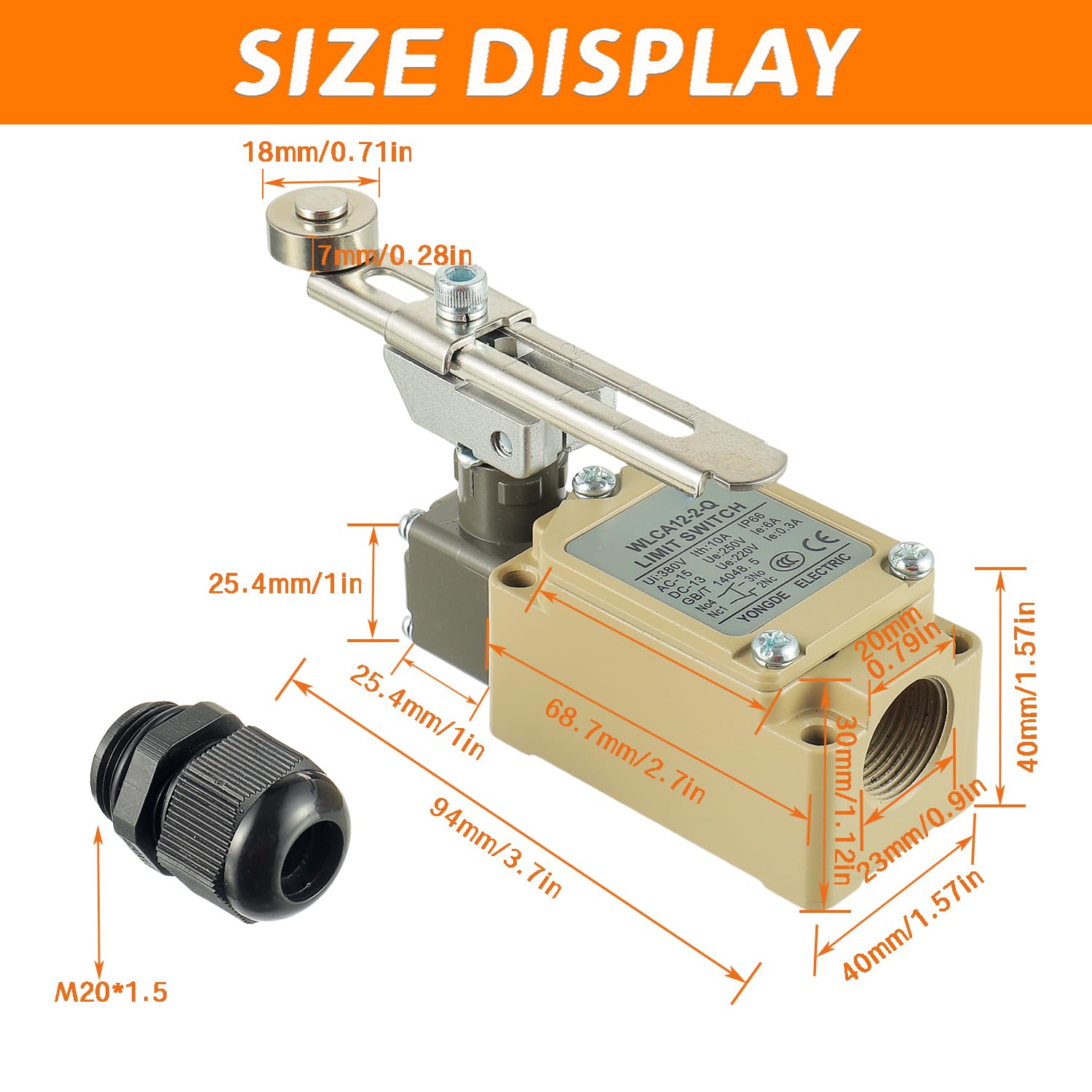 WLCA12-2-Q Adjustable Roller Lever Arm Limit Switch 380V 10A NC-NO Momentary (Pack of 2) - Image 2