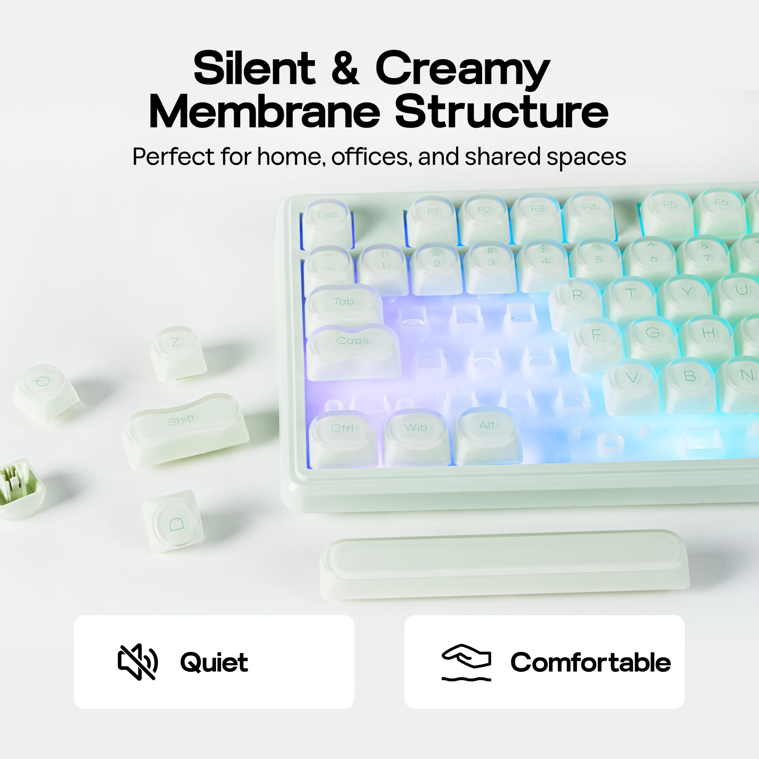 MechLands M108 tastiera full size 100% con tastierino, membrana morbida, wireless 3 modalità, batteria 5000mAh, tasti PBT, RGB, rollover 26 tasti. Compatibile Win/Mac, per gaming e ufficio (Verde)