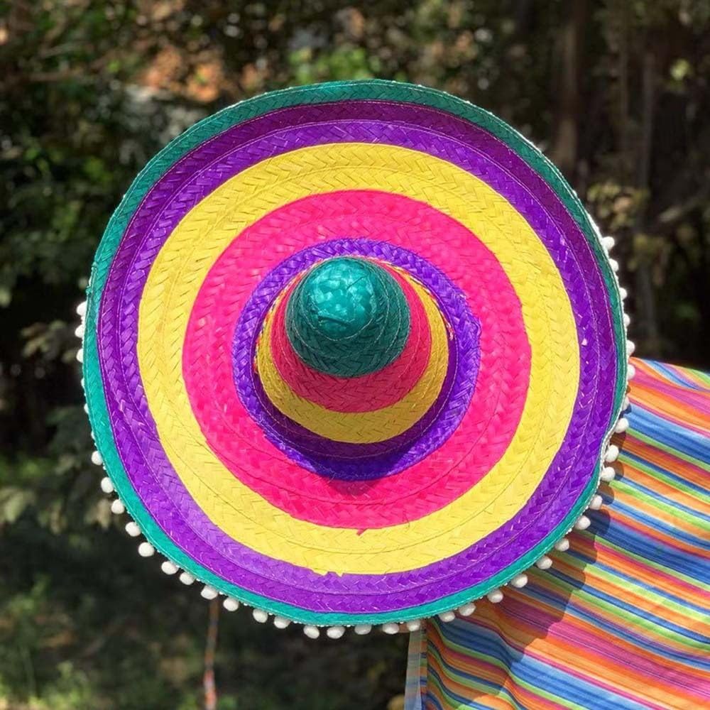 Sombreros de paja coloridos de ala ancha para fiesta mexicana de verano, preformance para el carnaval, sombreros de paja de verano naturales