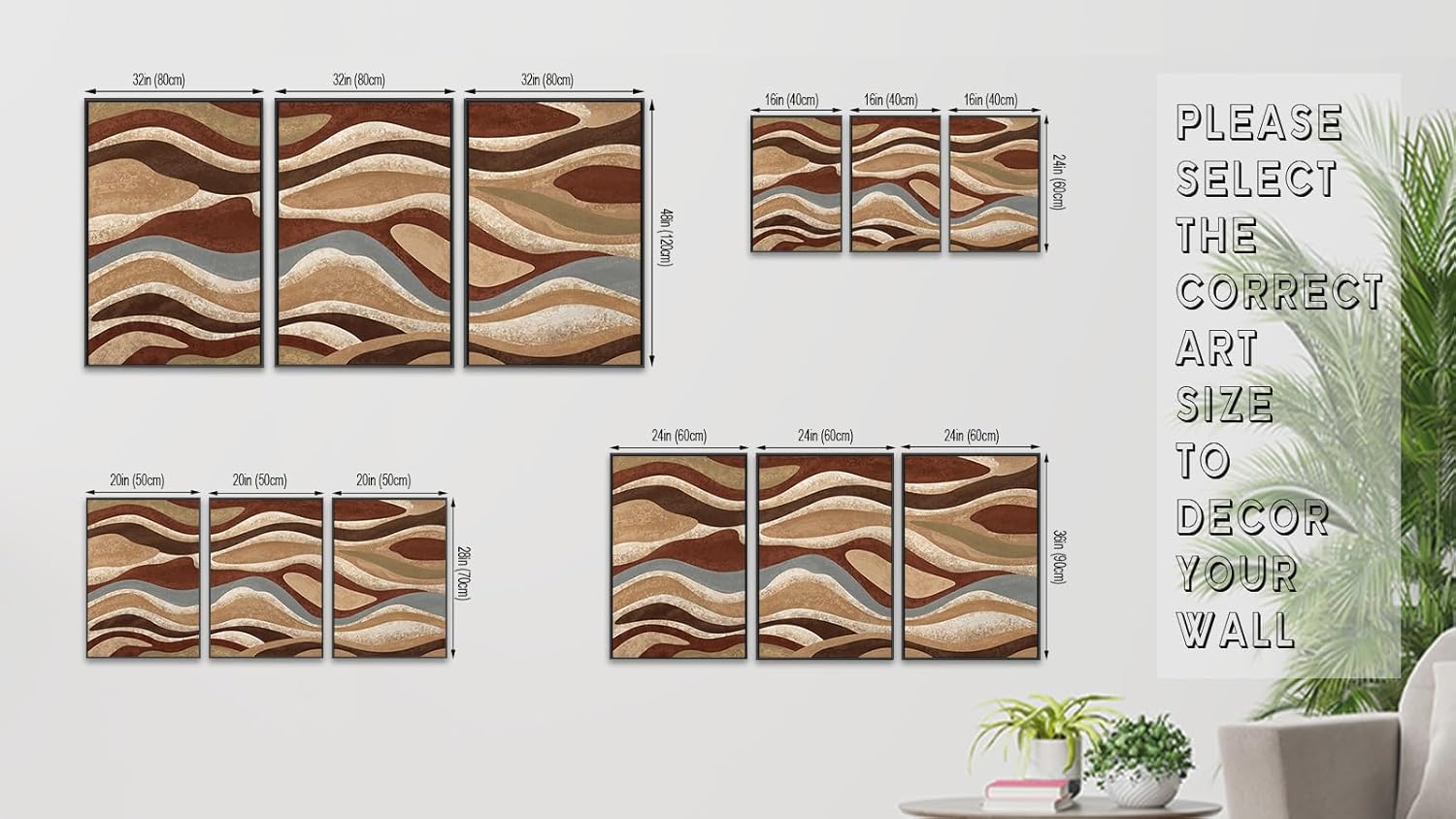 Large Framed Abstract Wall Art - Brown Mountain Range Wall Decor Painting 20"x28" Set of 3 Modern Prints Rustic Retro Canvas Pictures for Living Room Bedroom Office Artwork - Image 3