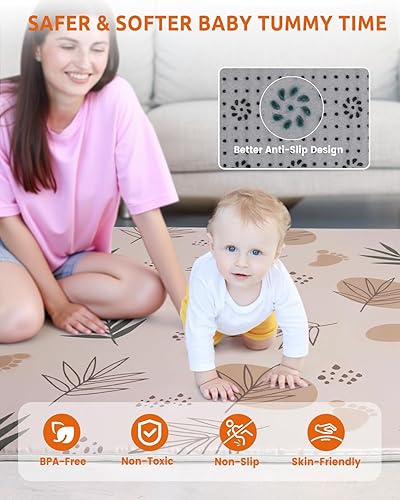 Miniatura 5 de Tapete de juego de espuma gruesa de 74 x 50 pulgadas, 1 pulgada más gruesa y grande, tapete de juego para bebés y niños pequeños que gatean por el