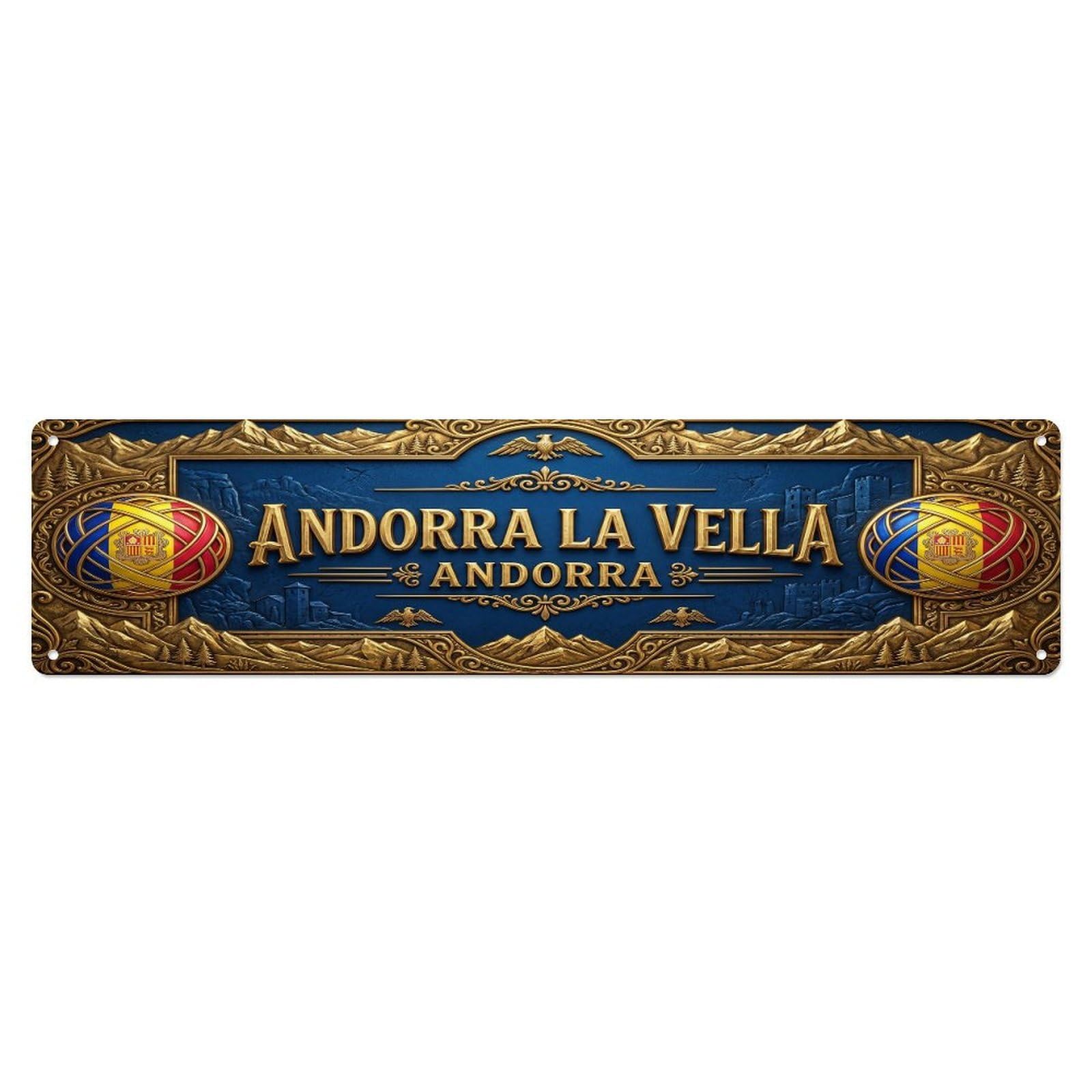 Cmhok Vintage Style Vintage Andorra La Vella Andorra Flag Pattern Metal Tin Sign Wall Decor For Cafe, Club, Garden Metal Poster 4X16inch
