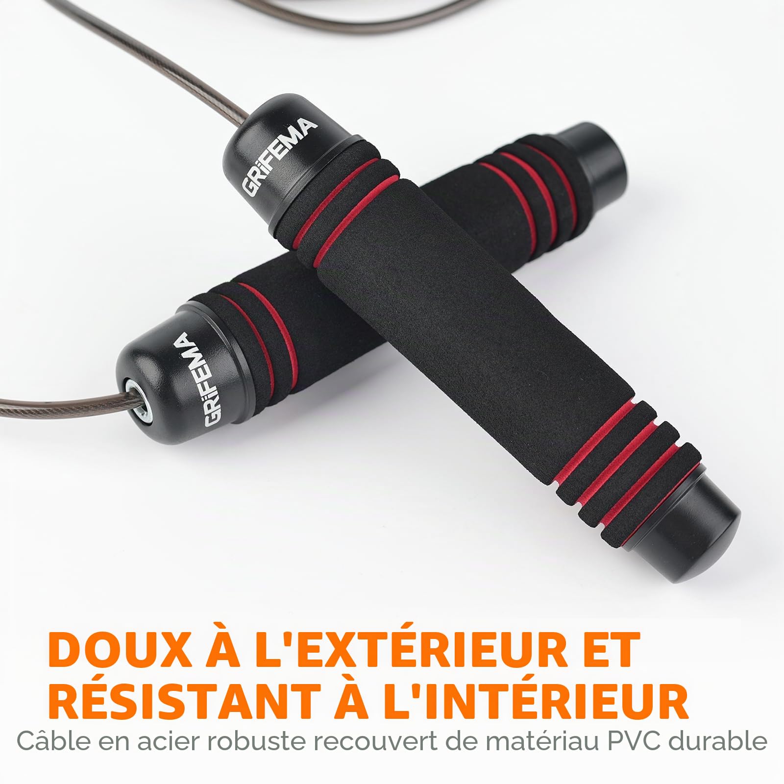 GRIFEMA GA5004 Corde à Sauter Poignée Mousse Antidérapante Fitness Musculation Noir
