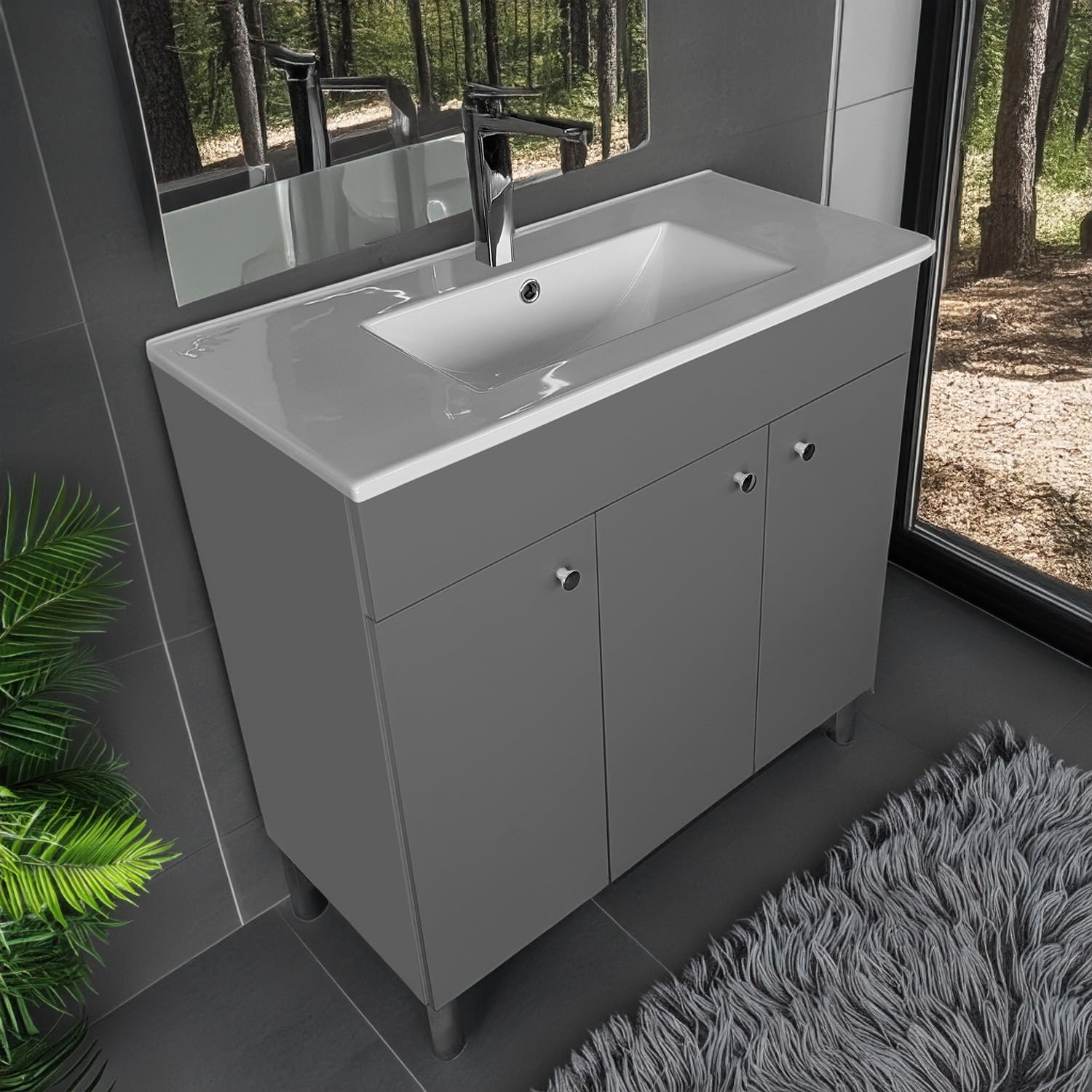 Szafka pod umywalkę 80 cm szerokość | Szafka łazienkowa IGA Sink | Zestaw mebli łazienkowych do łazienki i toalety dla gości | Umywalka z szafką stojąca | Szafka pod umywalkę szara