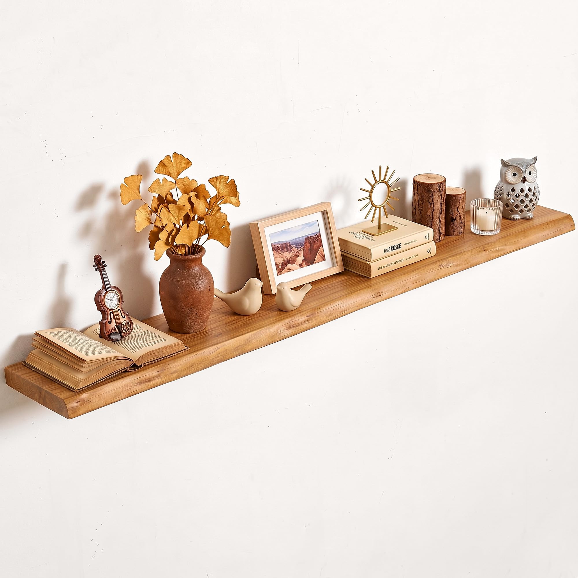 Vivelove Wood Floating Shelves Live Edge 72” Set of 1, Natural