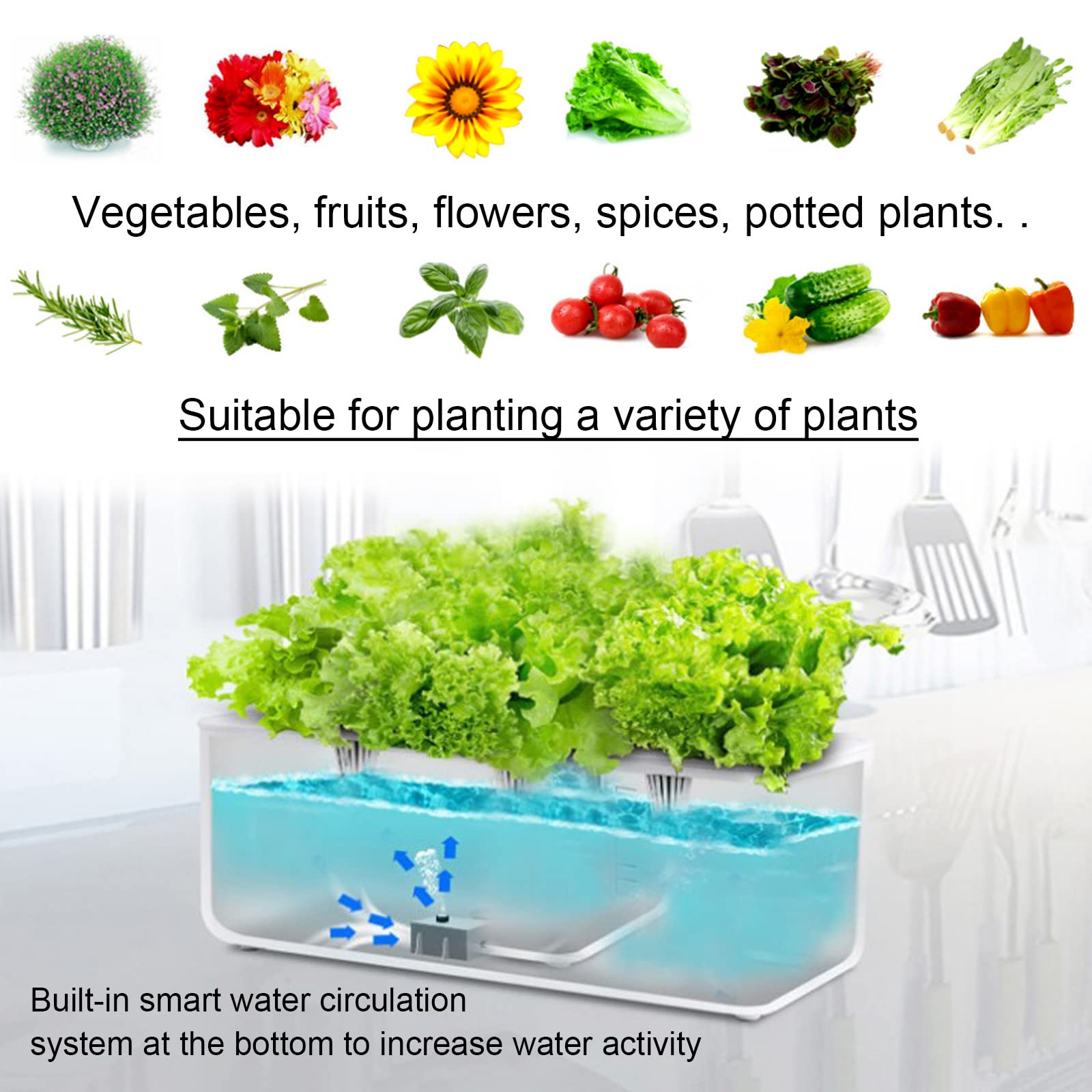 RoseFlower Sistema de Cultivo Hidropónico, Smart Garden, Kit de Cultivo Interior con Luz de Crecimiento LED de Espectro Completo de autorriego, Altura Ajustable - huerto Interior (Blanco)