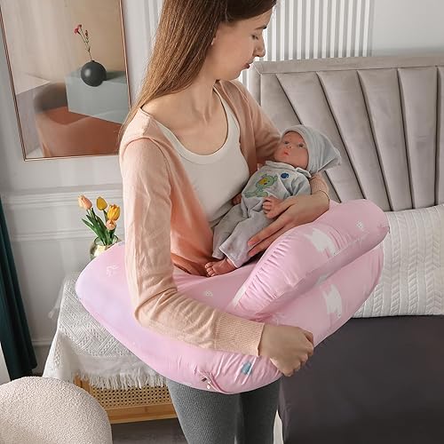 Miniatura 8 de Almohada de lactancia para lactancia, almohadas de lactancia materna para más apoyo para mamá y bebé, con valla de seguridad para bebé, correa de