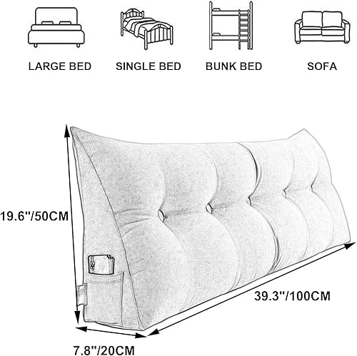 Miniatura 6 de Almohada triangular grande de cuña de lectura, cojín de cabecera para reposo en cama, almohada de forro polar para cabecero, respaldo de soporte de