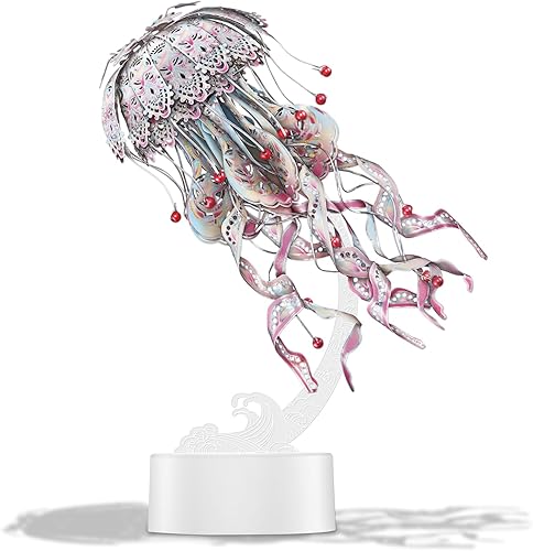 Piececool Rompecabezas 3D para adultos, kit de construcción de modelos de metal 3D de medusas, luz nocturna de organismo marino con enchufe USB,