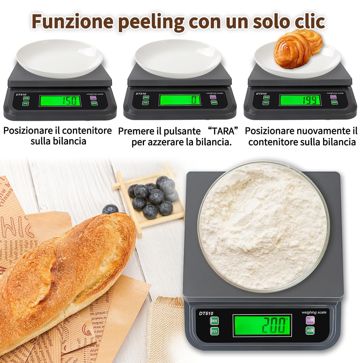 Bilancia Digitale Da Cucina 30kg Grandi Bilancia Professionale per Alimenti Con Funzione Tara Elettronica Bilancia Contapezzi Per Pizzeria Panifici 6 Unità G/oz/lb/kg/tl/ct Display LCD