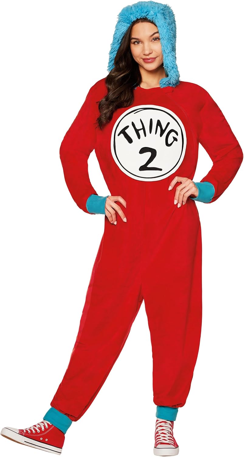 Spirit Halloween The Cat in the Hat Adult Thing 1 and Thing 2 Jumpsuit Costume | Officially Licensed | Dr. Seuss Outfit