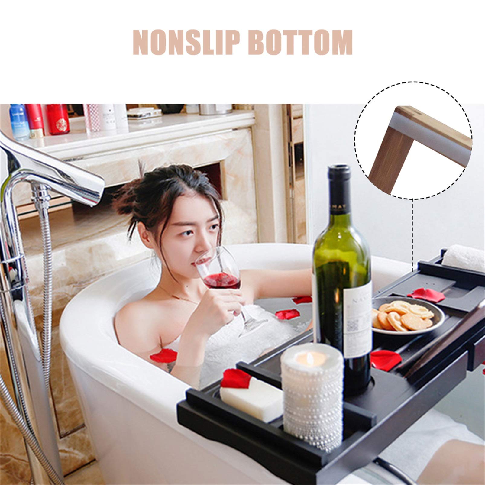 Genérico Bandeja de bambú expandible para bañera, Organizador de baño con Estante de Lectura, Estante de Madera para bañera de hidromasaje, Puente de Almacenamiento para relajación en el baño