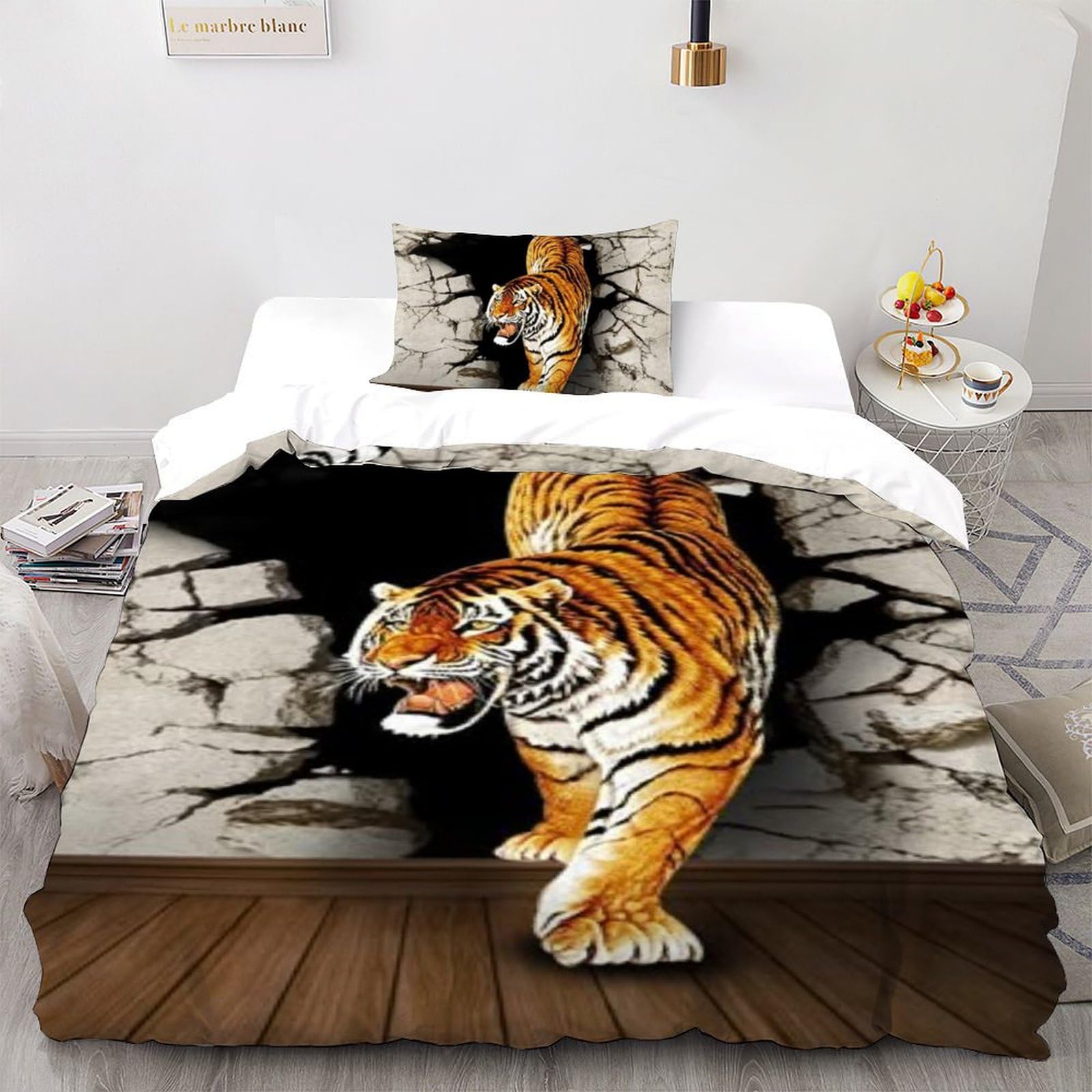 Housse de couette animaux tigre 135x200 cm de qualité supérieure douce