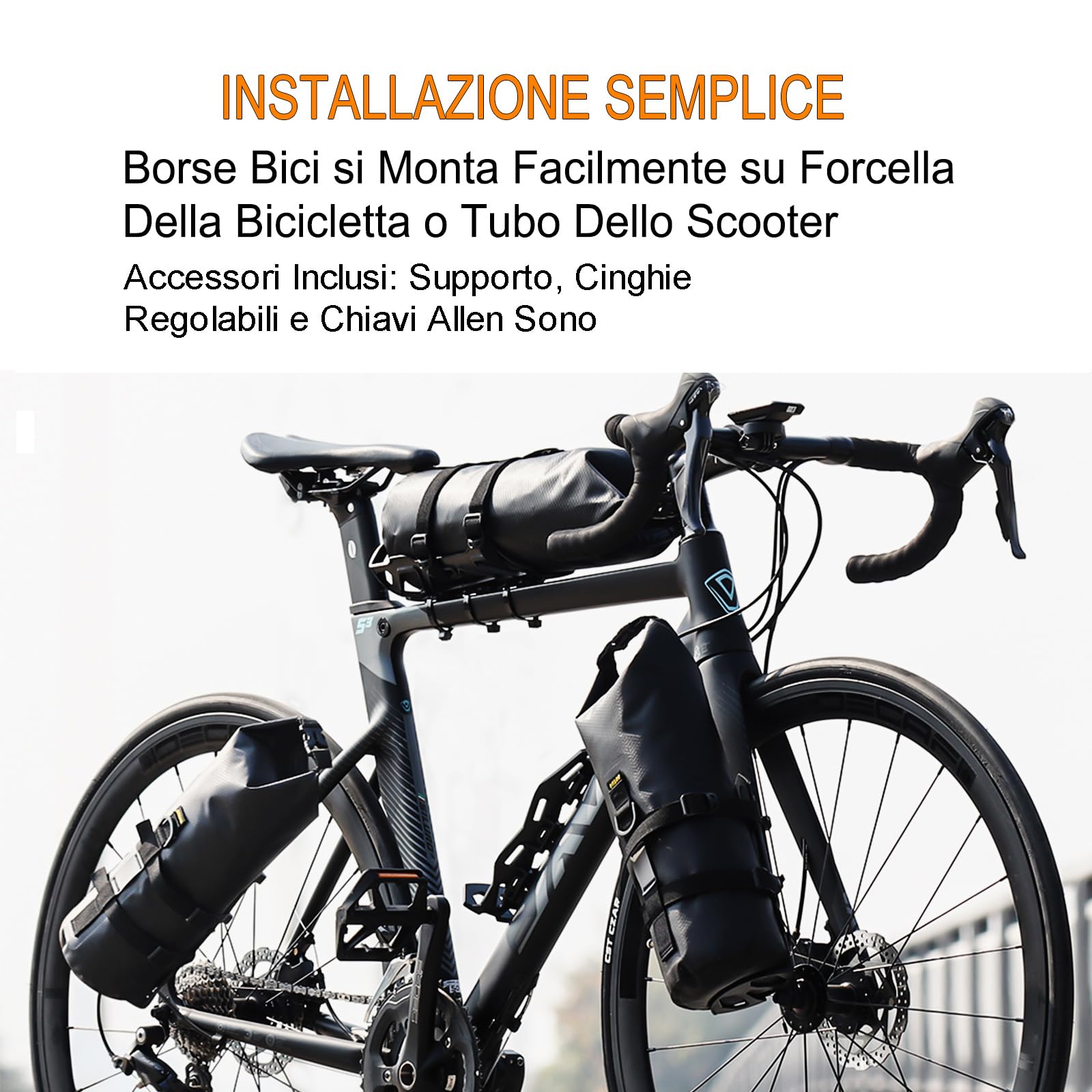 Borsa per Forcella da Bicicletta 5 L [2 Pezzi] Impermeabile Borse Anteriore Portapacchi Bici, Borsa Asciutta Roll Top, Resistente All'usura E Allo Strappo, Installazione (Cinghia/Vite) per Ciclismo