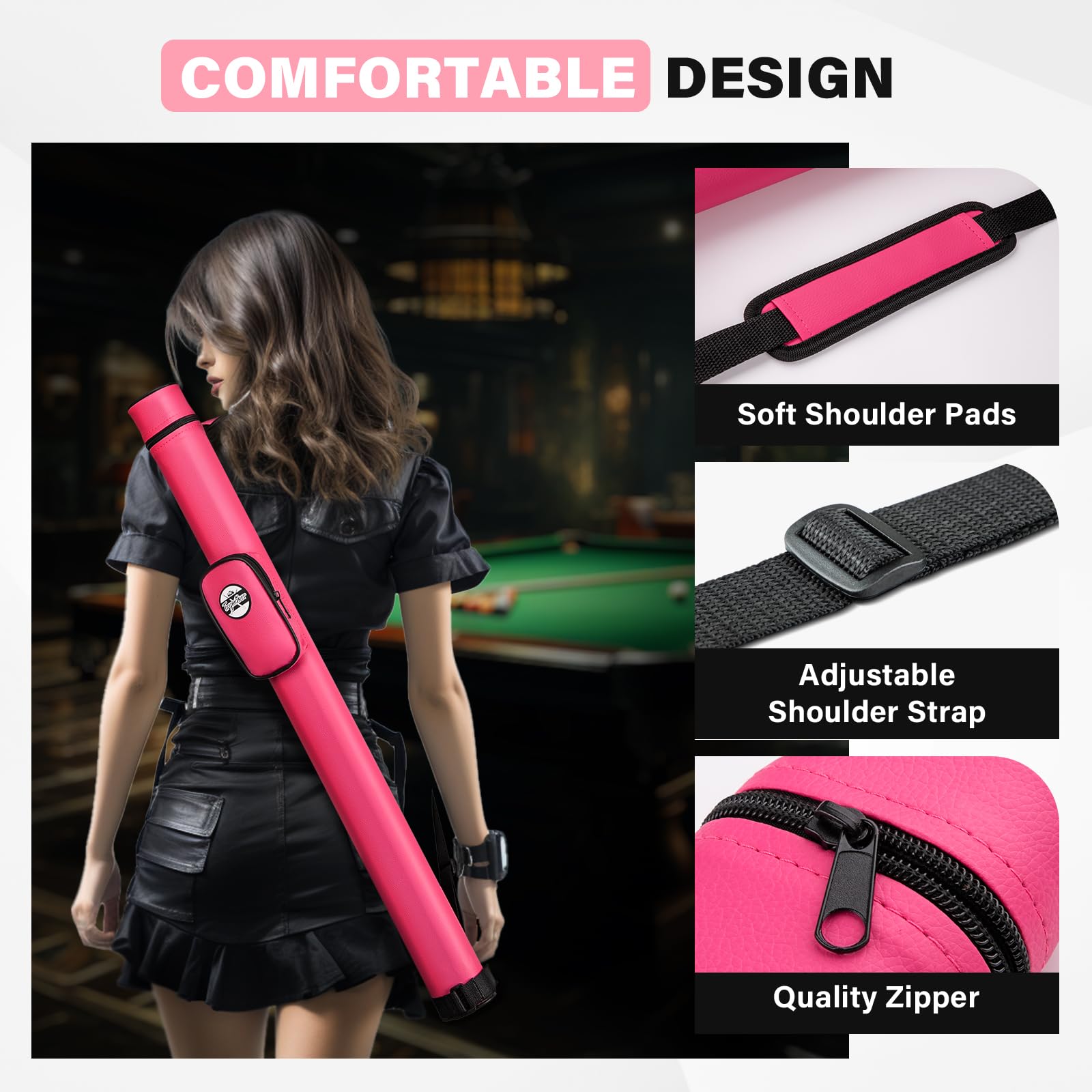 Trymaker Étui rigide pour queue de billard, 1 x 1 étui rigide pouvant contenir 1 queue complète de 2 pièces (pas pour queues 3/4), accessoires en cuir synthétique
