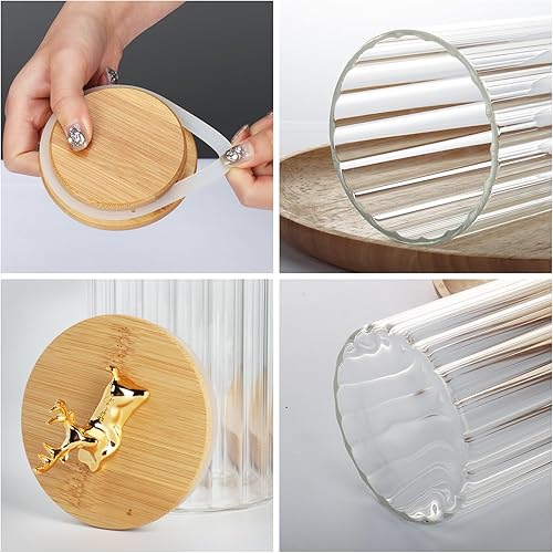 Miniatura 8 de Topsky Juego de 5 tarros de almacenamiento de vidrio de borosilicato, recipientes transparentes para almacenamiento de alimentos con tapa de bambú
