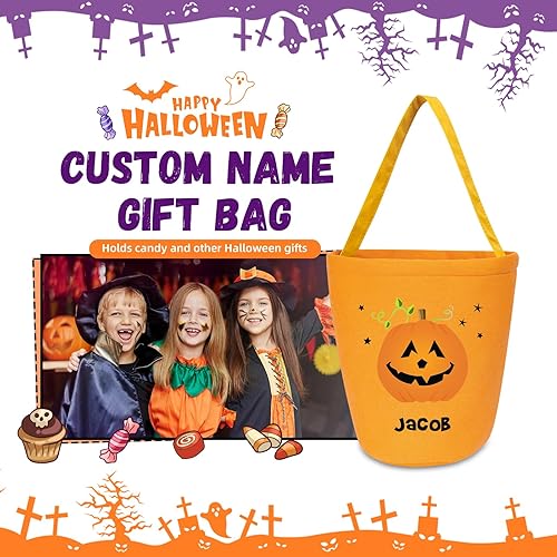 Miniatura 4 de Cubo personalizado con nombre, cesta de dulces de Halloween, bolsa para niños y niñas, cubo de calabaza para fiesta de Halloween (estilo 1)