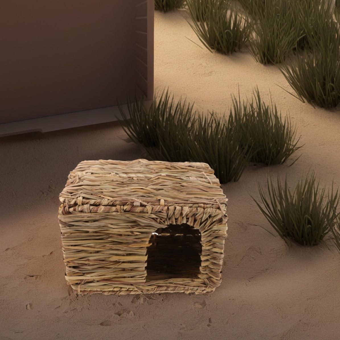 Mikikit 2 Stück Kaninchennistkasten aus Gras Faltbar und Robust für Drinnen und Draußen als Versteck und Hütte für Kaninchen und Meerschweinchen