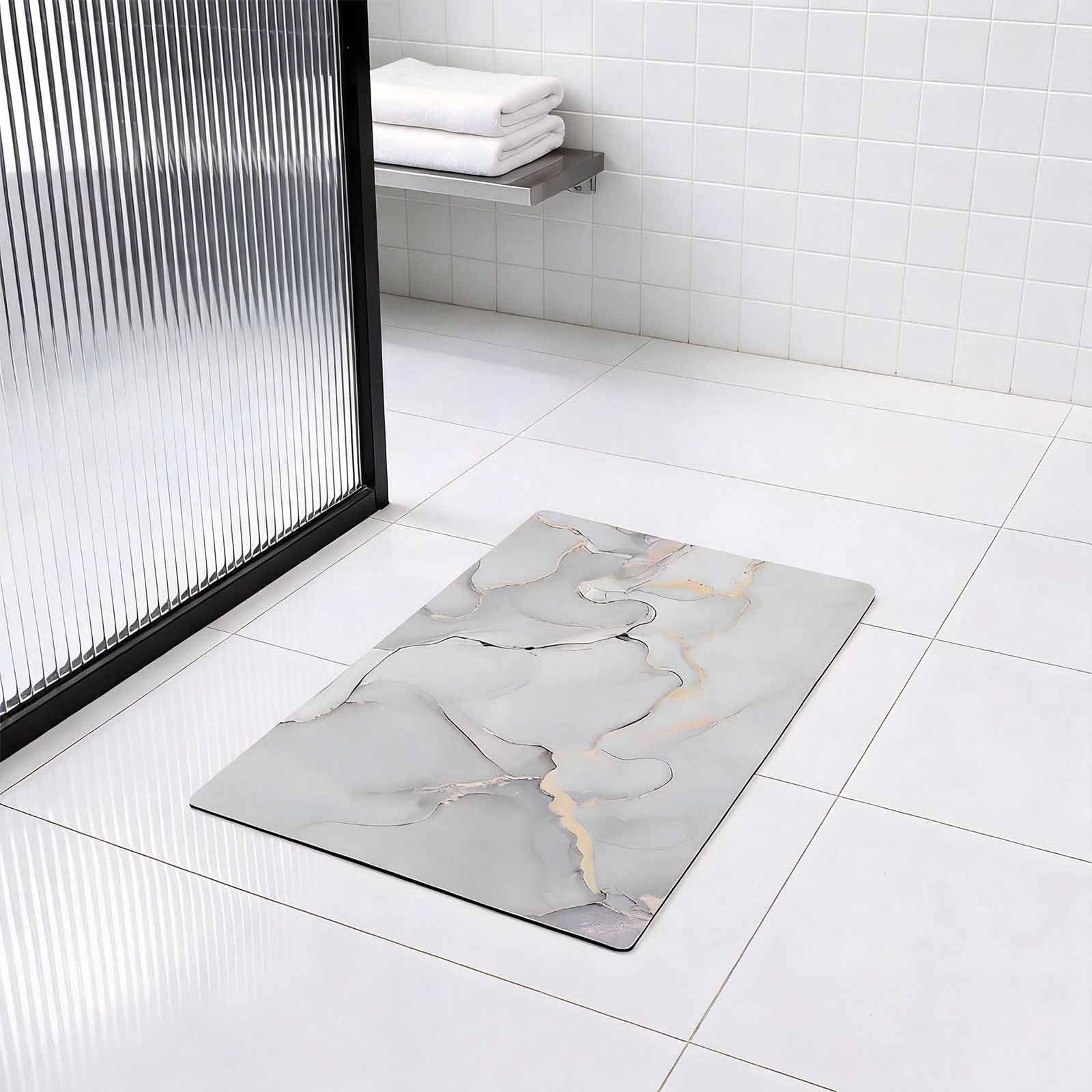 Apradas Non-Slip Bath Mat, Absorbent Quick Dry Thin Bathroom Mats, Bathroom Rugs for Bathtub Shower Room Toilet, 40 x 60cm (Light Grey)