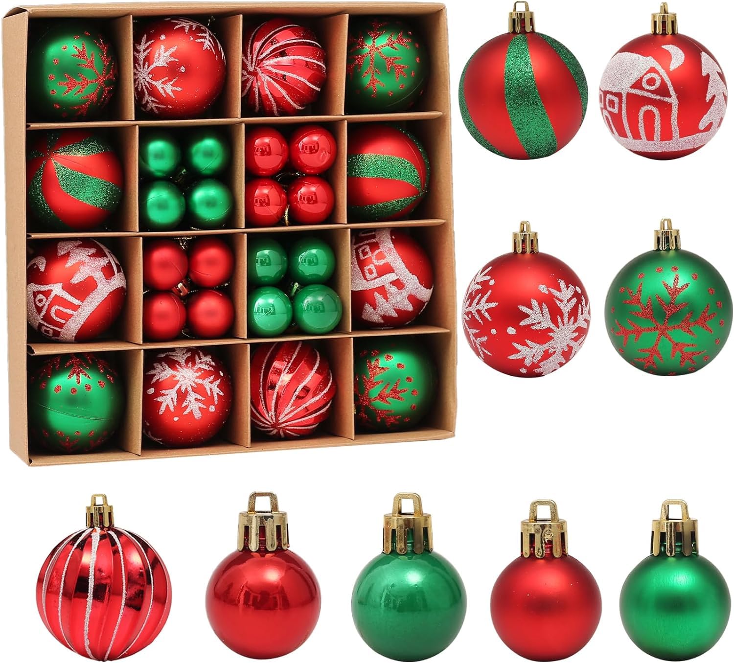 TAPIT 44pcs Christmas Hanging Balls Ornaments, Christmas Tree Baubles Ornaments with Glitter, Shatterproof Xmas Tree Decorations for Hanging Xmas Decorations Festive Holiday(44Pcs)
