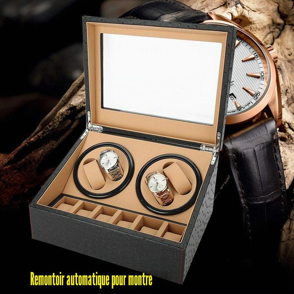 Boîte de rangement pour montres avec remontage automatique, boîtes pour montres avec 4 dispositifs de remontage pour montres + 6 boîtes pour dispositifs de remontage pour montres silencieuses