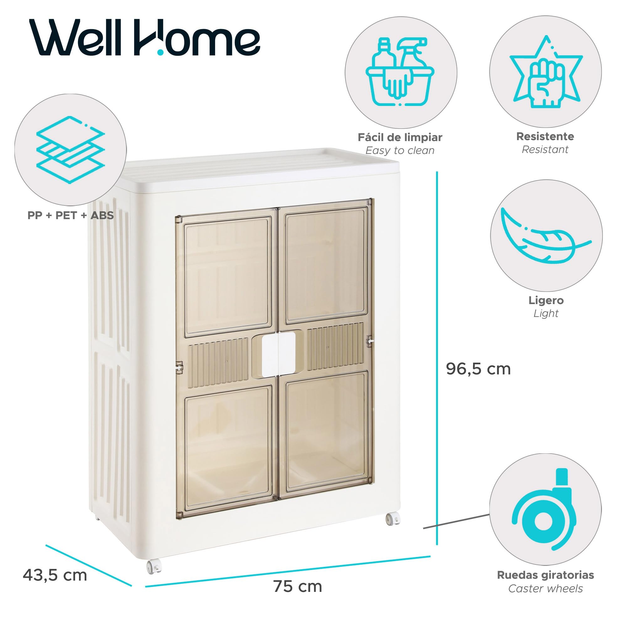 Well Home Cajas de almacenaje apilables con puerta frontal, Organizador modular plegable con ruedas, Modularidad eficiente, Multiespacios, Armario plegable con 1 Compartimento