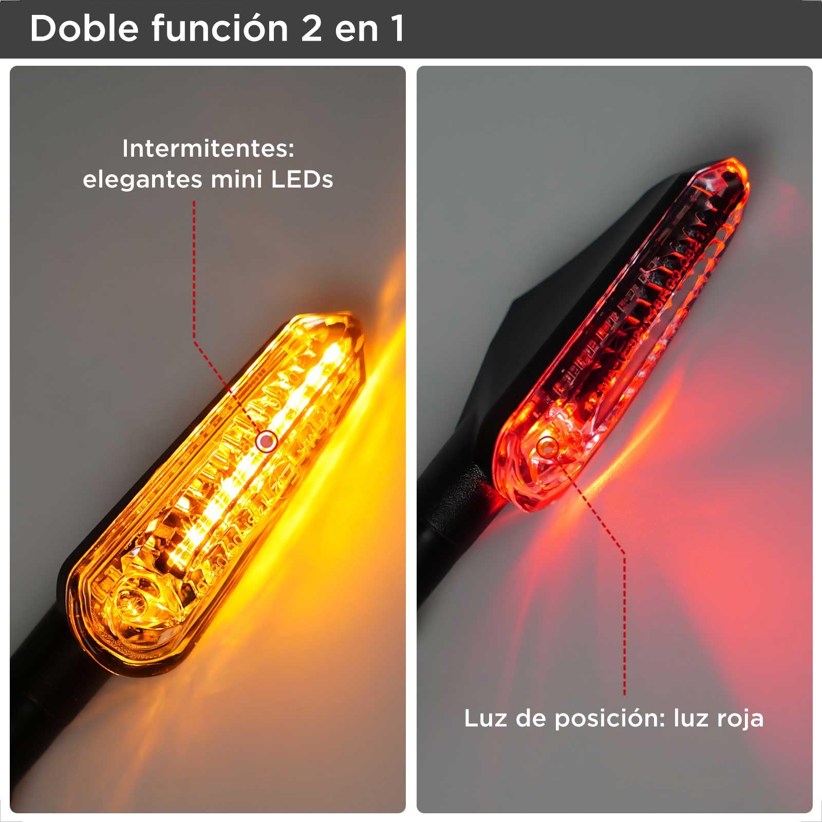evermotor LED Intermitentes Moto, 12V 2 piezas, Homologados Secuencial Intermitentes para Motocicleta, efecto de marcha IP67 a prueba de agua, luz amarilla y roja