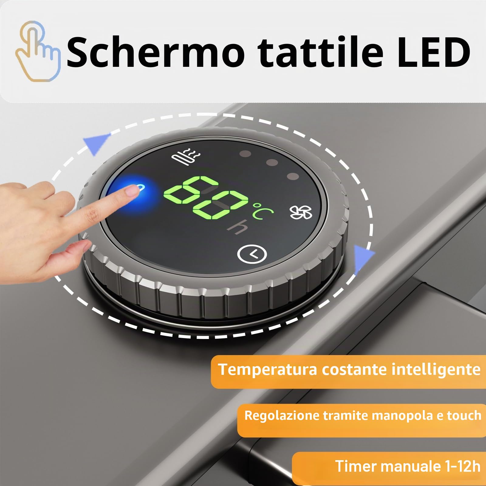 TINS Scaldasalviette Elettrico Bagno, 230 W Termoarredo Elettrico Bagno con Generatore di ioni Negativo e Aria Calda e Fredda a 3 velocità, Termostato Intelligente Display Touch a LED- White R
