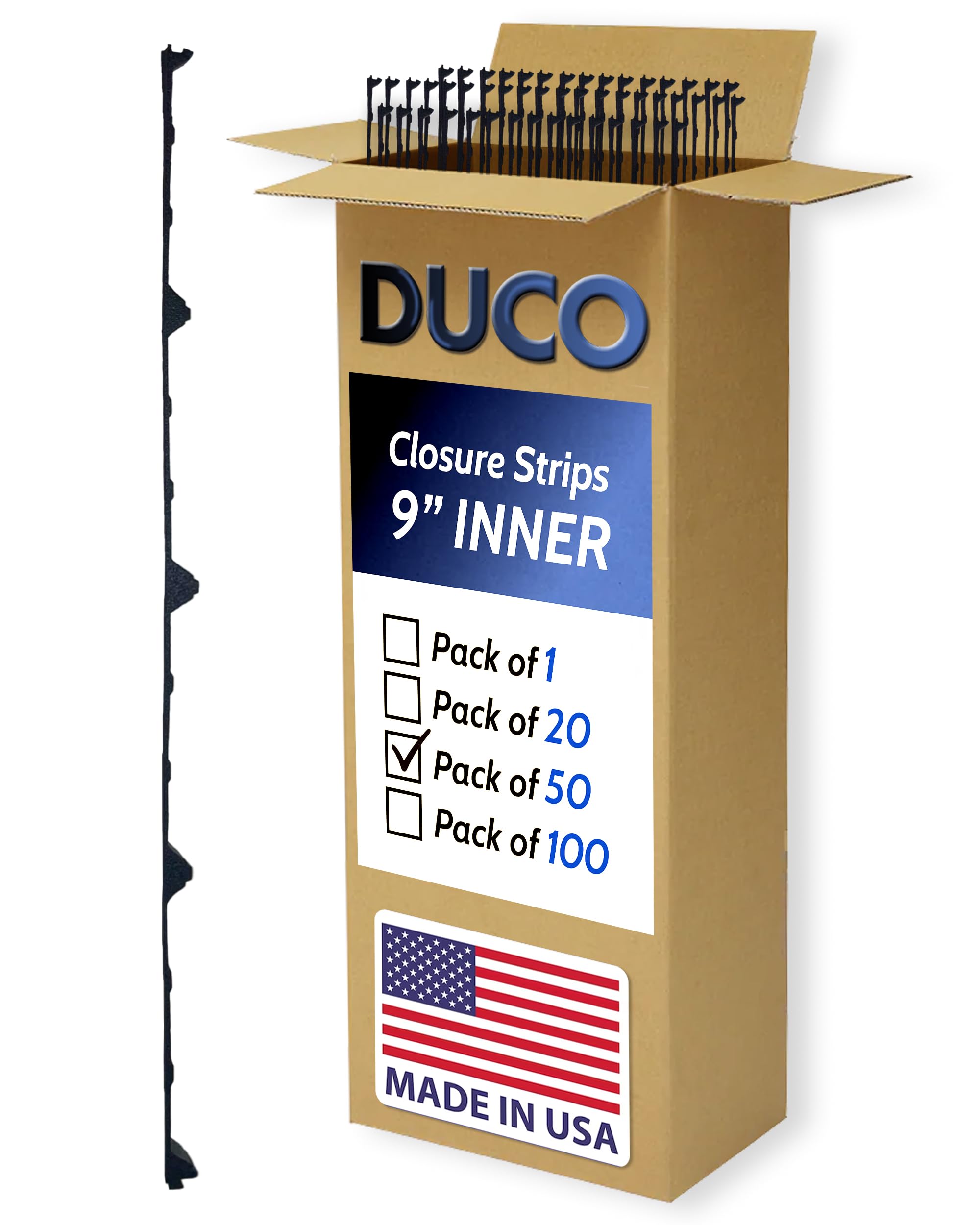 Duco USA-Made Classic Rib Foam Closure Strips 3ft Long, 9" Rib Profile - 50 Pack of Black Corrugated Roof Foam Strips - Weatherproof Seal to Block Gaps, Noise, Moisture, and More